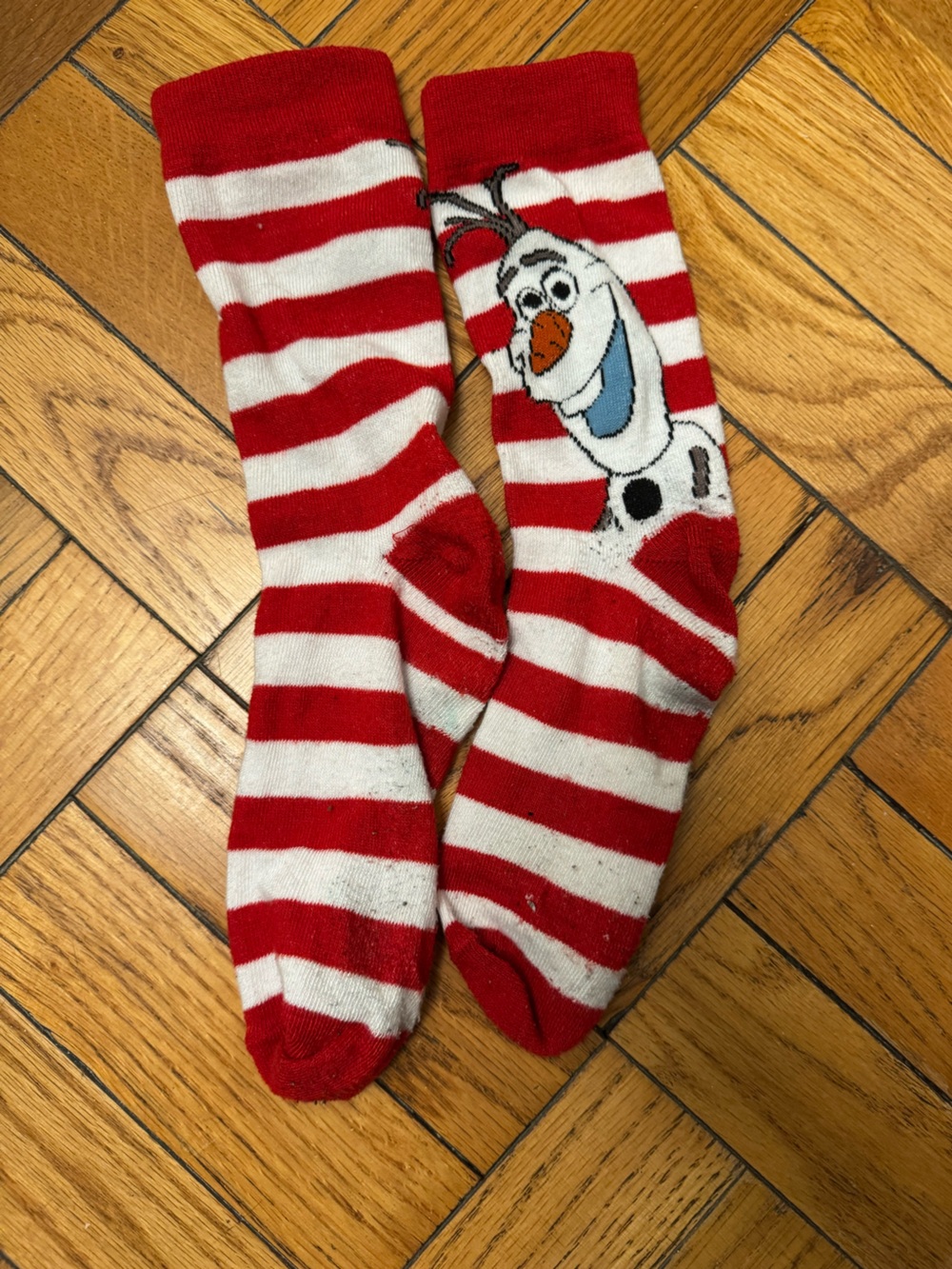 Disney’s Red & White Striped Holiday Socks with Olaf Motif